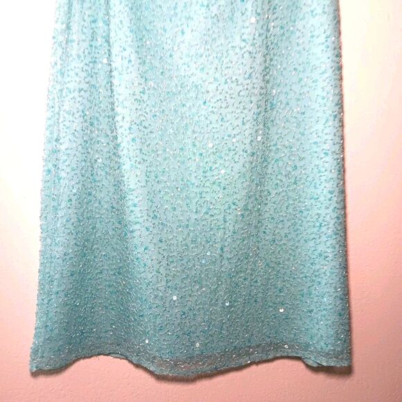 Vintage Lawrence Kazer Teal Aqua Beaded Silk Midi Skirt Sz S 80s 90s Eveningwear - Picture 9 of 16
